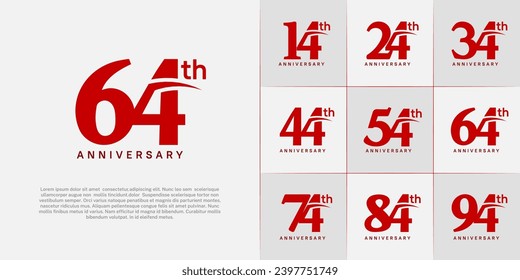 Set of Anniversary Logotype with swoosh, red color can be use for special day celebration