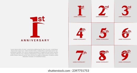 Set of Anniversary Logotype with swoosh, red color can be use for special day celebration