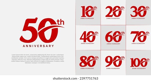 Logotipo de juego de Aniversario con swoosh, color rojo puede ser usado para celebración de día especial