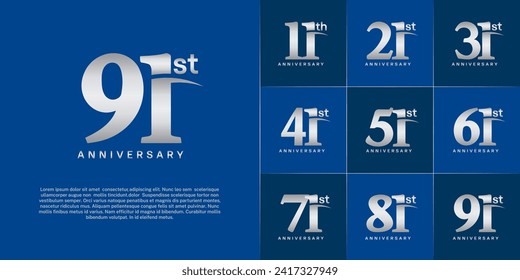 Set of Anniversary Logotype with swoosh, silver color can be use for special day celebration