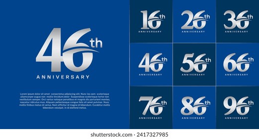 Set of Anniversary Logotype with swoosh, silver color can be use for special day celebration