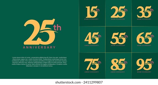 Set of Anniversary Logotype with swoosh, yellow and pink color can be use for special day celebration