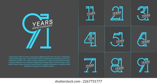 set of anniversary logotype white and blue color for special celebration event