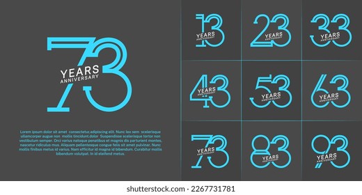 set of anniversary logotype white and blue color for special celebration event