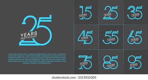 set of anniversary logotype white and blue color for special celebration event