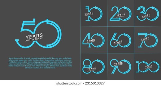 set of anniversary logotype white and blue color for special celebration event