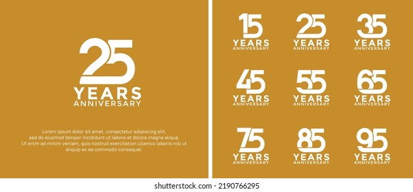 set of anniversary logotype white color on orange background for celebration moment