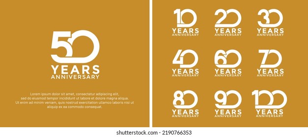 set of anniversary logotype white color on orange background for celebration moment