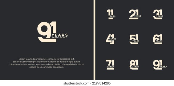 set of anniversary logotype white color on black background for celebration moment