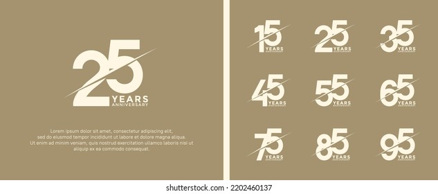 set of anniversary logotype white color on soft brown background for celebration moment