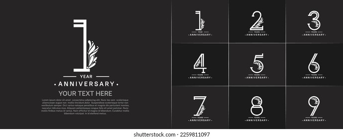 set of anniversary logotype white color and ornament for special celebration event