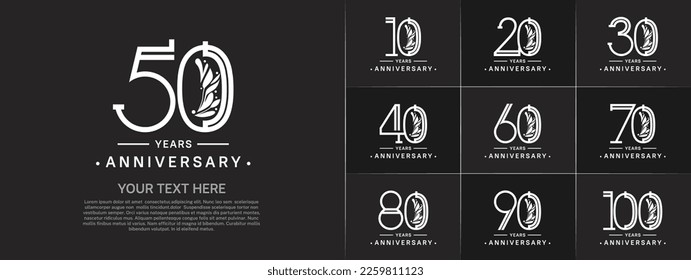 set of anniversary logotype white color and ornament for special celebration event