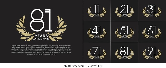 set of anniversary logotype white color and gold ornament for special celebration event