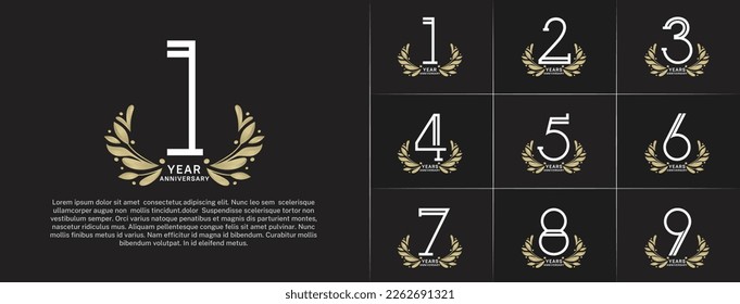 set of anniversary logotype white color and gold ornament for special celebration event