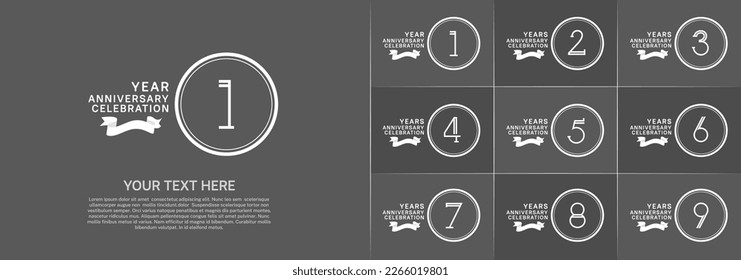 set of anniversary logotype white color in circle and ribbon for special celebration event