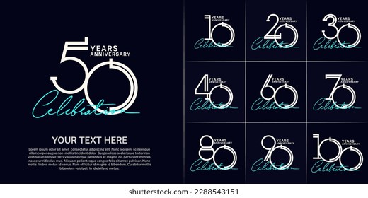 set of anniversary logotype white color and blue handwriting for special celebration event