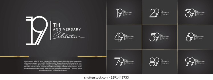conjunto de logotipo de aniversario color blanco y escritura a mano para un evento de celebración especial