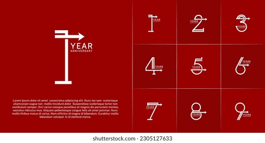 set of anniversary logotype white color with arrow for special celebration event