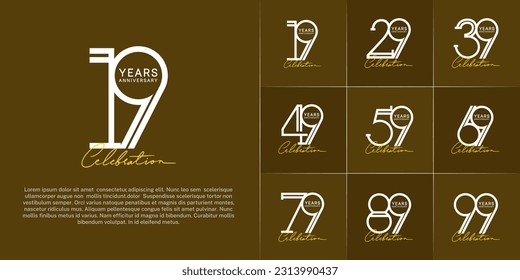 set of anniversary logotype white color and yellow calligraphy for special celebration event