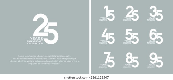 set of anniversary logotype white color on soft background for celebration moment svg