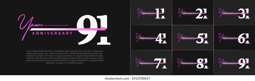 Set of Anniversary Logotype white color with purple ribbon can be use for special day celebration