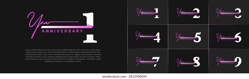 Set of Anniversary Logotype white color with purple ribbon can be use for special day celebration