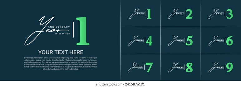 Set of Anniversary Logotype white and green color can be use for special day celebration