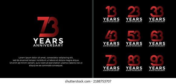 set of anniversary logotype white and red color on black background for celebration moment