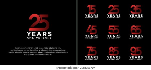 set of anniversary logotype white and red color on black background for celebration moment