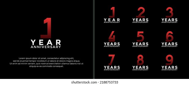 set of anniversary logotype white and red color on black background for celebration moment