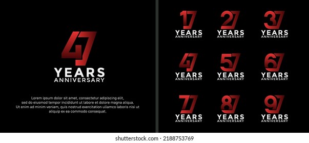 set of anniversary logotype white and red color on black background for celebration moment