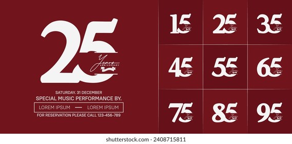 Set of Anniversary Logotype with white ribbon, white color can be use for special day celebration