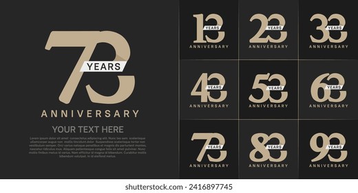 Set of Anniversary Logotype with white ribbon, brown color can be use for special day celebration
