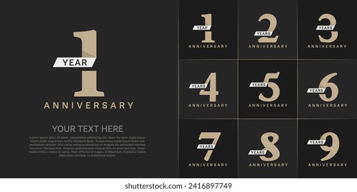 Set of Anniversary Logotype with white ribbon, brown color can be use for special day celebration