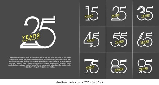 set of anniversary logotype white and yellow color for special celebration event