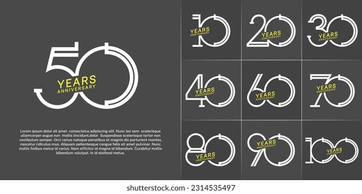 conjunto de logotipos de aniversario color blanco y amarillo para la celebración especial