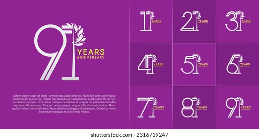 set of anniversary logotype white and yellow color and ornament for special celebration event