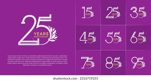 set of anniversary logotype white and yellow color and ornament for special celebration event