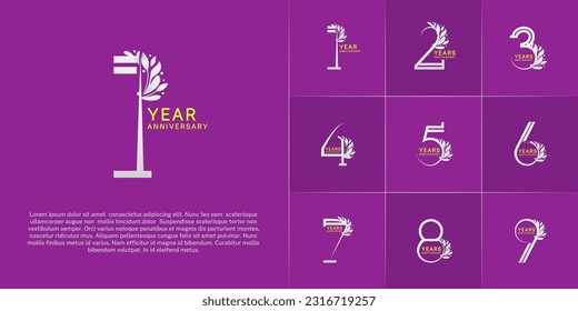 set of anniversary logotype white and yellow color and ornament for special celebration event