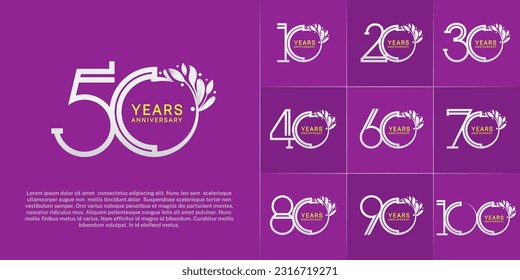 set of anniversary logotype white and yellow color and ornament for special celebration event