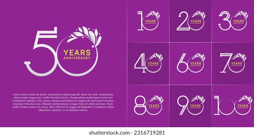 set of anniversary logotype white and yellow color and ornament for special celebration event