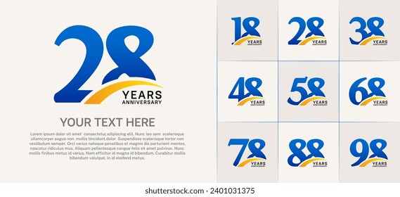 Set of Anniversary Logotype with yellow swoosh, blue color can be use for special day celebration