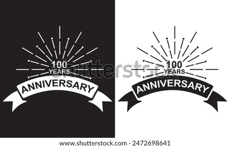 Set of anniversary logotypes. Birthday label with 100 year and ribbon. Anniversary icons numbers.  isolated black and white background. EPS 10