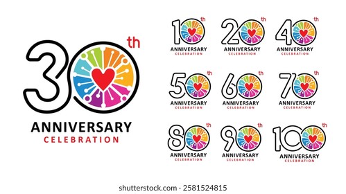 Set of anniversary number colorful love