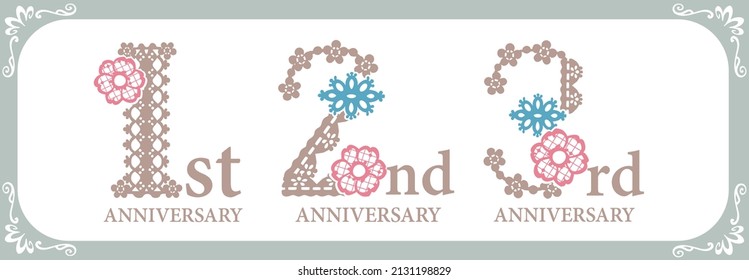 Set of anniversary number design. Font of floral laces. Vector illustration.