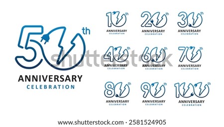 Set of anniversary number lightning bolt