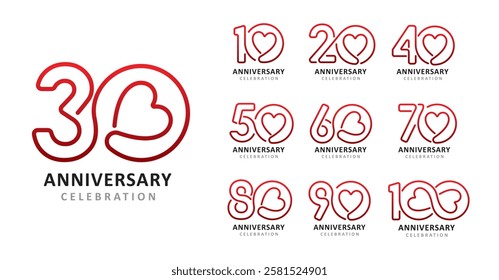 Set of anniversary number love line