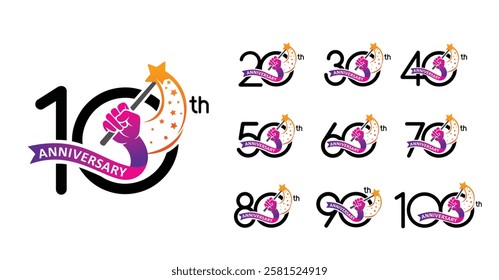 Set of anniversary number modern hand magic