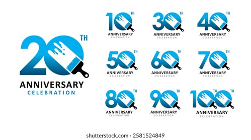 Set of anniversary number modern paint