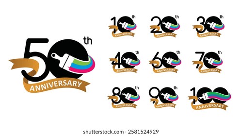 Set of anniversary number modern paint
